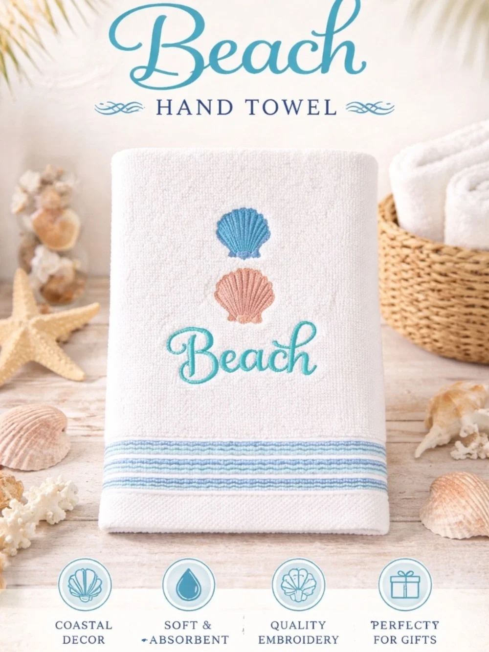 SKL Home Beach Hand Towel Off White Cotton Embroidered